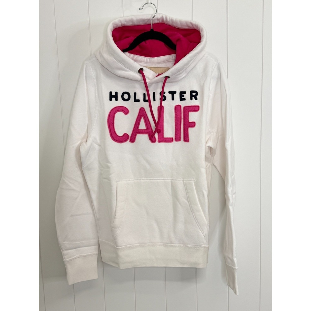 Hollister Calif Graphic Hoodie NWT Men Large White Pink Pullover